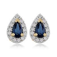 9ct Yellow Gold 0.48ct Sapphire & Diamond Pear Cluster Stud Earrings