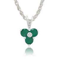 9ct White Gold 0.38ct Emerald & Diamond Classic Cluster Pendant on 45cm Chain