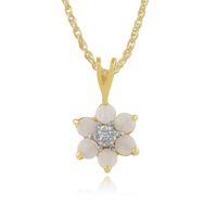 9ct Yellow Gold 0.28ct Opal & Diamond Floral Pendant on 45cm Chain