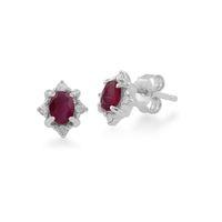 9ct White Gold 0.48ct Ruby & Diamond Oval Cluster Stud Earrings