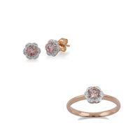 9ct Rose Gold Morganite & Diamond Floral Stud Earring & Ring Set