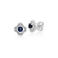 9ct White Gold 0.26ct Sapphire & Diamond Floral Stud Earrings