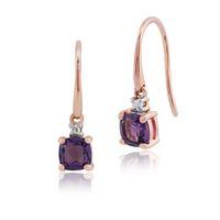 9ct rose gold amethyst diamond cushion cut drop earrings