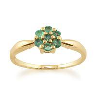 9ct Yellow Gold 0.30ct Natural Emerald Floral Cluster Style Ring