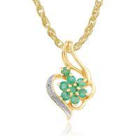 9ct yellow gold 042ct natural emerald diamond cluster pendant on chain