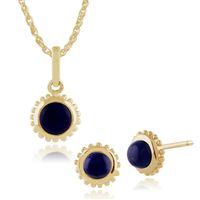 9ct Yellow Gold Lapis Lazuli Single Stone Stud Earrings & 45cm Necklace Set