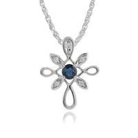 9ct White Gold 0.20ct Sapphire & Diamond Star Shaped Pendant on 45cm Chain