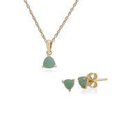 9ct Yellow Gold Green Jade 3 Claw Set Stud Earring & 45cm Necklace Set