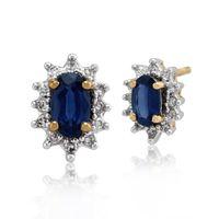 9ct Yellow Gold 0.60ct Sapphire & Diamond Oval Cluster Stud Earrings