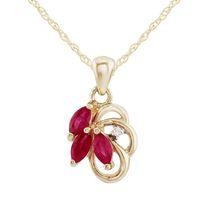 9ct Yellow Gold 0.41ct Natural Ruby & Diamond Floral Gemstone Pendant on Chain