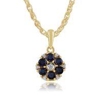 9ct Yellow Gold Floral 0.78ct Blue Sapphire & Diamond Pendant on Chain