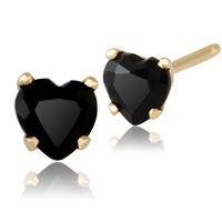 9ct Yellow Gold 0.52ct Black Onyx 4 Claw Set Heart Stud Earrings 4x4mm