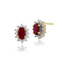9ct yellow gold 057ct ruby diamond cluster stud earrings