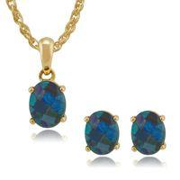 9ct Yellow Gold Triplet Opal Oval Stud Earrings & 45cm Necklace Set