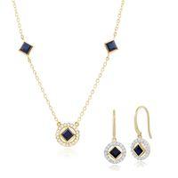 9ct Yellow Gold Sapphire & Diamond Drop Earring & 45cm Necklace Set