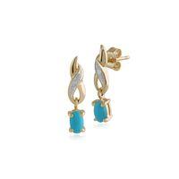 9ct Yellow Gold 0.44ct Turquoise & Diamond Classic Drop Earrings