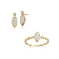 9ct yellow gold opal diamond stud earring ring set