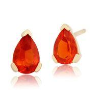 9ct Yellow Gold 0.51ct Fire Opal 3 Claw Set Pear Stud Earrings 6.5x4mm