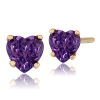 9ct Yellow Gold 0.38ct Amethyst 4 Claw Set Heart Stud Earrings 4x4mm