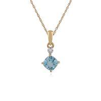 9ct yellow gold 070ct blue topaz diamond pendant on 45cm chain