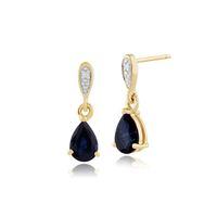 9ct Yellow Gold 0.96ct Pear Blue Sapphire & Diamond Stud Earrings