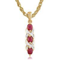 9ct Yellow Gold 0.66ct Natural Ruby & Diamond Art Nouveau Pendant on 45cm Chain