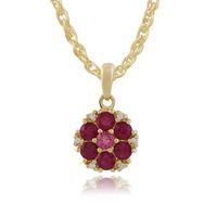 9ct Yellow Gold Ruby, Pink Tourmaline & Diamond Pendant on Chain