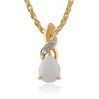 9ct Yellow Gold 0.54ct Opal & 1.5pt Diamond Pear Pendant on 45cm Chain