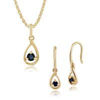 9ct Yellow Gold Single Stone Sapphire Drop Earrings & 45cm Necklace Set