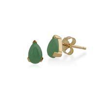 9ct Yellow Gold 0.91ct Green Jade 3 Claw Set Pear Stud Earrings 6.5x4mm