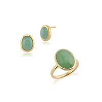 9ct Yellow Gold Bezel Set Jade Cabochon Oval Stud Earring & Ring Set