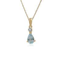 9ct Yellow Gold 0.33ct Aquamarine & Diamond Pear Pendant on 45cm Chain