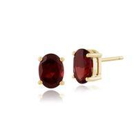 9ct Yellow Gold 1.55ct 4 Claw Set Garnet Oval Stud Earrings 7x5mm