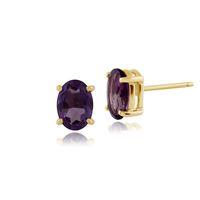 9ct Yellow Gold 1.27ct 4 Claw Set Amethyst Oval Stud Earrings 7x5mm