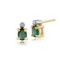 9ct Yellow Gold 0.33ct Emerald & Diamond Classic Oval Stud Earrings