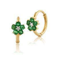 9ct Yellow Gold 0.60ct Floral Emerald & Diamond Hoop Earrings