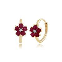 9ct Yellow Gold 0.70ct Floral Ruby & Diamond Hoop Earrings
