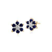 9ct Yellow Gold 0.34ct Lapis Lazuli & Diamond Floral Stud Earrings