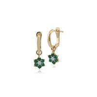 9ct Yellow Gold 0.37ct Emerald & Diamond Floral Drop Earrings