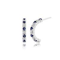 9ct White Gold 0.28ct Sapphire & 4pt Diamond Half Hoop Style Earrings