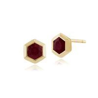 9ct Yellow Gold 0.54ct Ruby Hexagon Stud Earrings