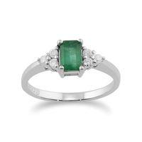 9ct White Gold 0.53ct Natural Emerald & Diamond Single Stone Ring