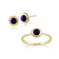 9ct yellow gold lapis lazuli single stone stud earring ring set