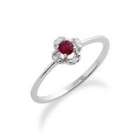 9ct White Gold 0.15ct Ruby & Diamond Floral Ring