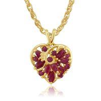 9ct Yellow Gold 1.32ct Natural Ruby Heart Design Pendant on 45cm Chain