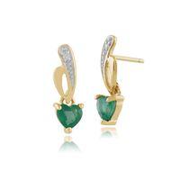 9ct Yellow Gold 0.44ct Emerald & Diamond Heart Drop Earrings