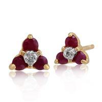 9ct Yellow Gold 0.32ct Ruby & Diamond Floral Cluster Stud Earrings