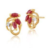 9ct Yellow Gold 0.45ct Natural Ruby & Diamond Floral Stud Earrings