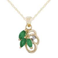 9ct Yellow Gold 0.39ct Natural Emerald & Diamond Floral Design Pendant on Chain