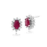 9ct White Gold 0.57ct Natural Ruby & Diamond Cluster Stud Earrings